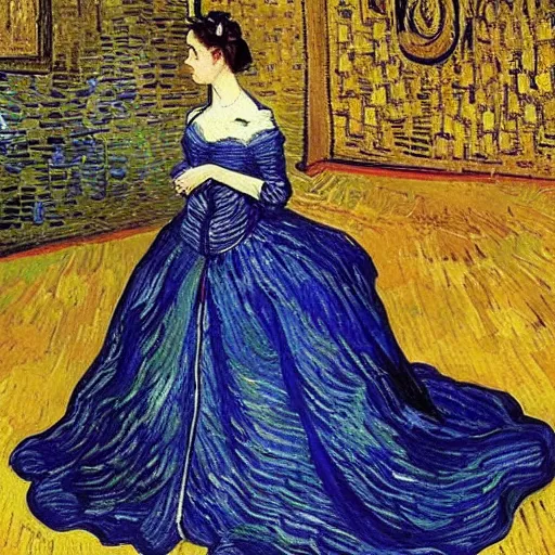 Image similar to Stunning picture of a magnificent ball gown designed by Vincent Van Gogh