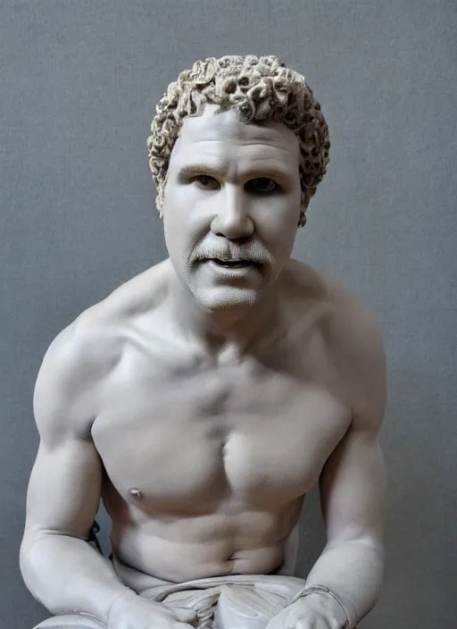 Image similar to Will Ferrell, sculpture by Michelangelo, highly detailed, 8k