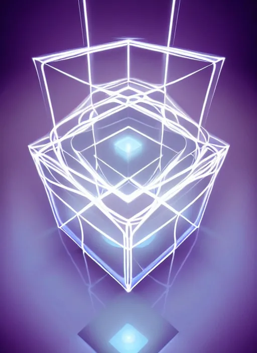 Image similar to symmetry!! product render abstract mysterious cube floating, glowing lights!! intricate elegant, highly detailed, digital painting, artstation, concept art, smooth, sharp focus, illustration, art by artgerm