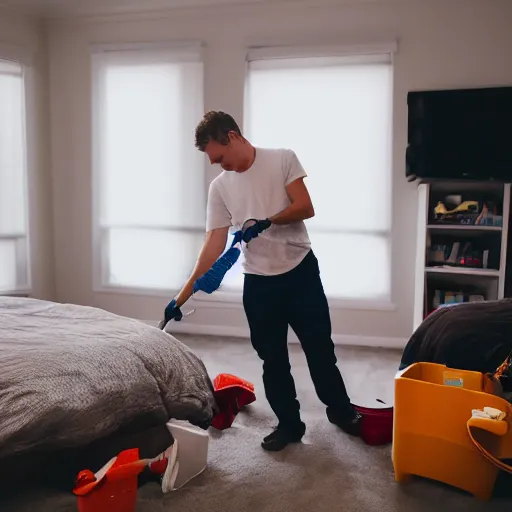 Image similar to jordan peterson cleaning his room, 85mm f/1.3