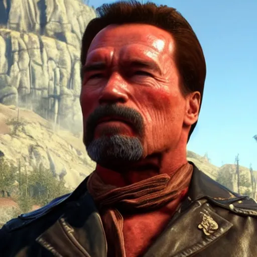 Image similar to Arnold Schwarzenegger in red dead redemption 2 4K detail