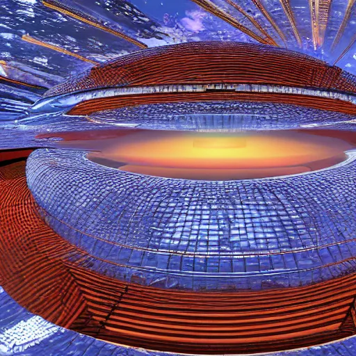 Image similar to inside a dyson sphere, golden sun centered, infinite sun rays, intricate abstract, symmetry, unreal engine tech demo, golden hour, scifi, ( ( ( by robert mccall ) ) )