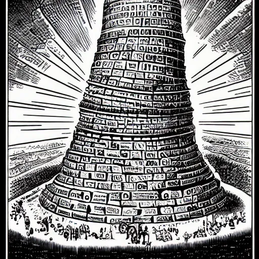 Image similar to the tower of babel, cartoon scene, by sergio aragones