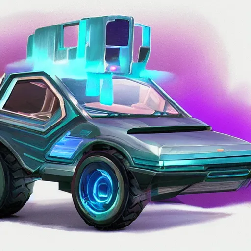 Image similar to Fortnite art style retrofuture car concept