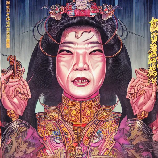 Prompt: portrait of miao yin from big trouble in little china, symmetrical, by yoichi hatakenaka, masamune shirow, josan gonzales and dan mumford, ayami kojima, takato yamamoto, barclay shaw, karol bak, yukito kishiro