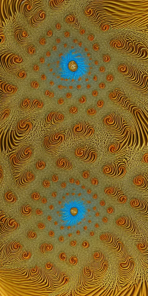 Prompt: hyper detailed ultra sharp of a beautiful fractal. trending on artstation, golden, delicate, facing camera, hyper realism, 1 4 5 0, engraving, ultra realistic, 8 k