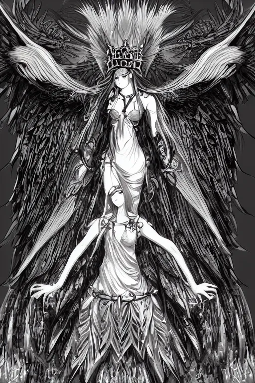 Image similar to king of the harpies, symmetrical, highly detailed, digital art, sharp focus, trending on art station, anime art style