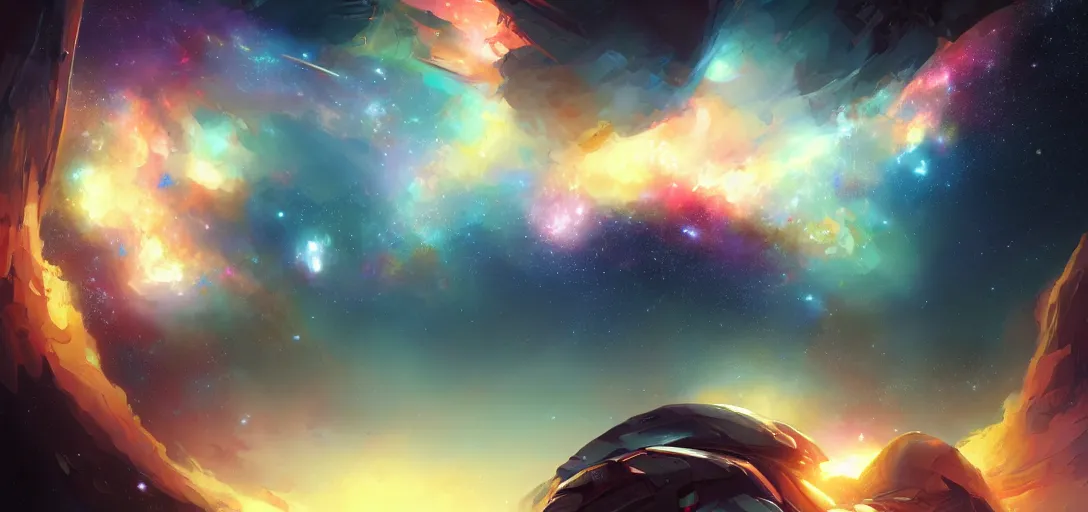 Image similar to a dramatic upward angle of a beautiful galaxy, view from a starship, digital art, incredibly beautiful render, art by artgerm and brian sum cinematic lighting, very coherent, hyper realism, high detail, 8 k jesper ejsing, by rhads, makoto shinkai and lois van baarle