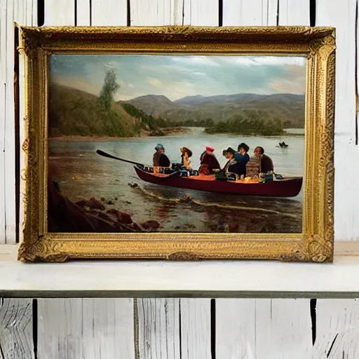 Image similar to 🚣🐃🥣🇬🇧🏖, victorian painting, realistic photo, illustration