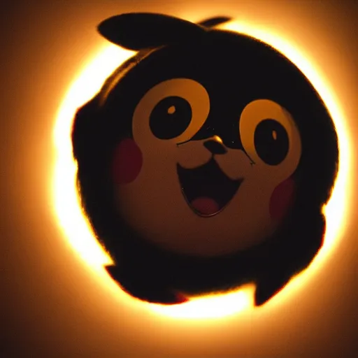 Image similar to happy pikachu with crackling lighting taking a selfie. fisheye lens