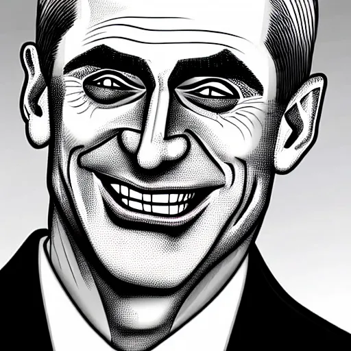 Prompt: vibrant digital illustration of secretary of denis mcdonough face, cover art of graphic novel, evil laugh, menacing, Machiavellian puppetmaster, villain, clean lines, clean ink