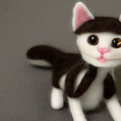 Image similar to photo of an intricately detailed representation of a accurate kitten made out of needle felt.