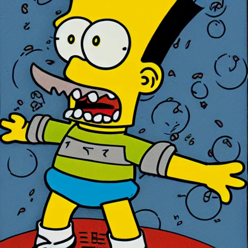 Image similar to bart simpson has summoned a demonic horror from the necronomicon detailed