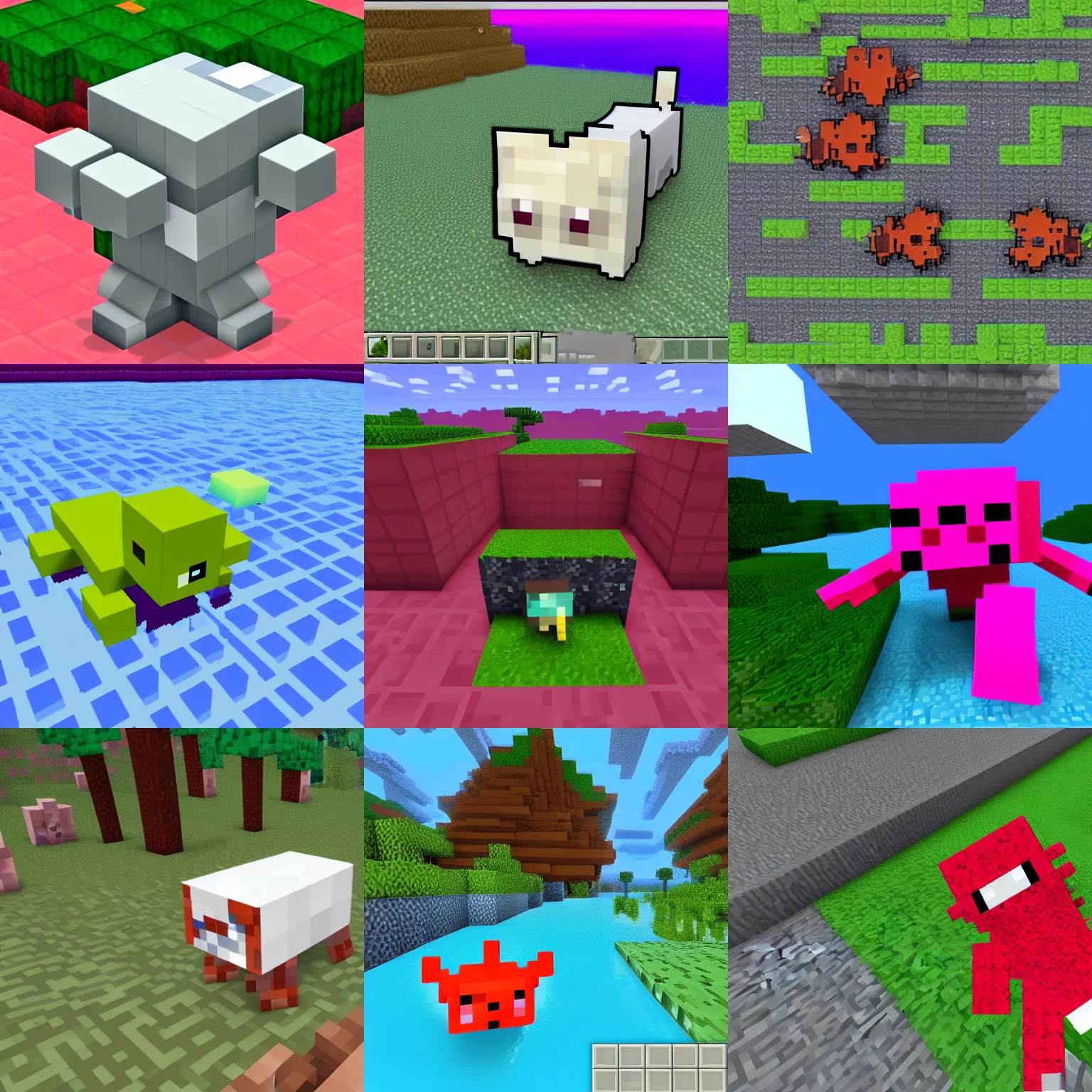 Prompt: axolotl in minecraft