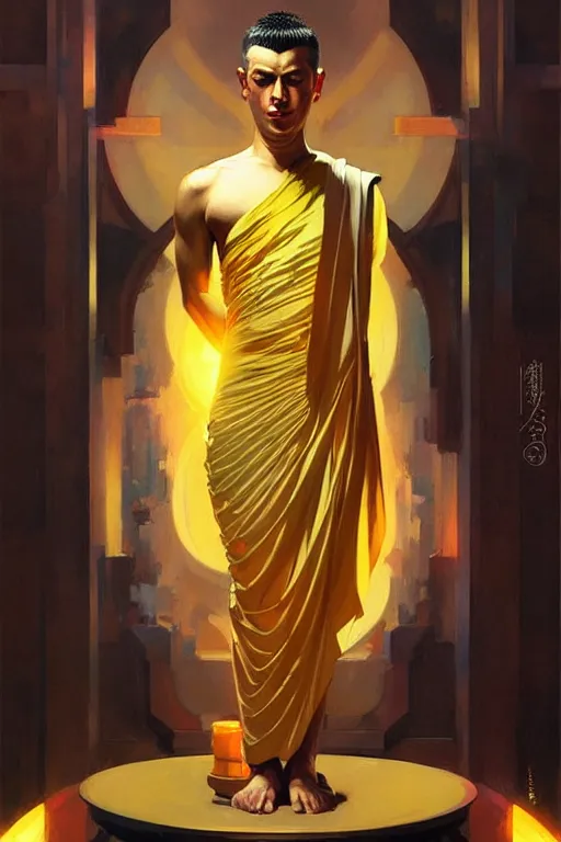 Image similar to buddhism, male, futurism, painting by greg rutkowski, j. c. leyendecker, artgerm