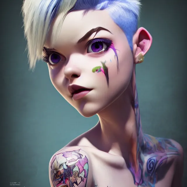 Image similar to full body pose, beautiful adult fairy, pixar, short white hair shaved sides, dirty, grungy, grunge, long sleeve, painted overalls, stacks of giant books, highly detailed, 4 k, hdr, smooth, sharp focus, high resolution, award - winning photo, artgerm, photorealistic