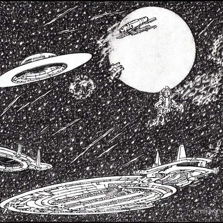 Image similar to cursed illustration of starship landing on starport, manga style of kentaro miura, by norman rockwell, weirdcore