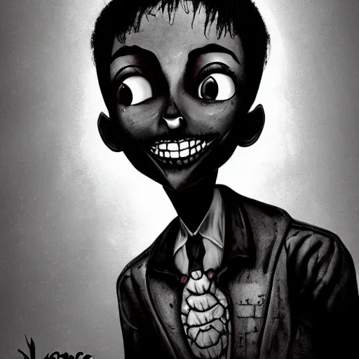 Image similar to michael karcz grunge drawing of lil nas x. , in the style of corpse bride, loony toons style, horror themed, detailed, elegant, intricate, trending on artstation, 4k