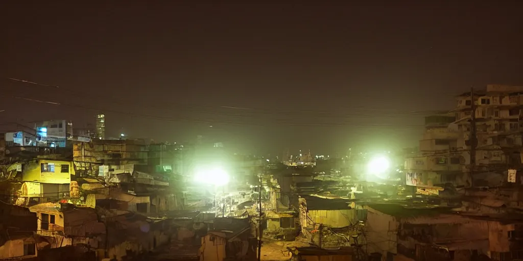 Image similar to UFO seen during night time in Ajegunle slums of lagos - beaming neon ray of light,