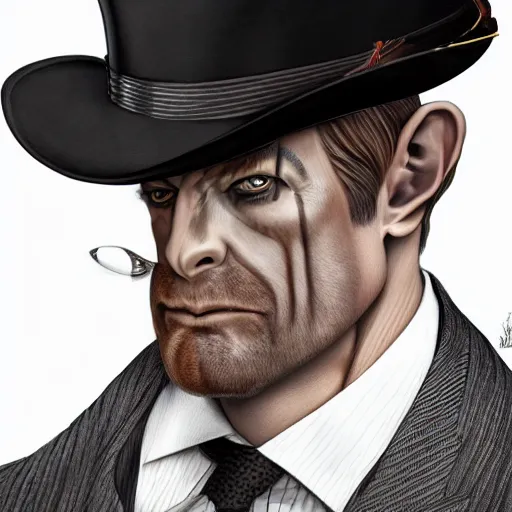 Prompt: a upper body portrait of a deer lord in a pinstriped suit and pants wearing a fedora and a monocle over the left eye by artgerm and wlop, intricate detail, digital art, photorealistic, trending on artstation