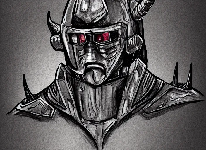 Image similar to professional basic drawings of evil warlord robot with horns