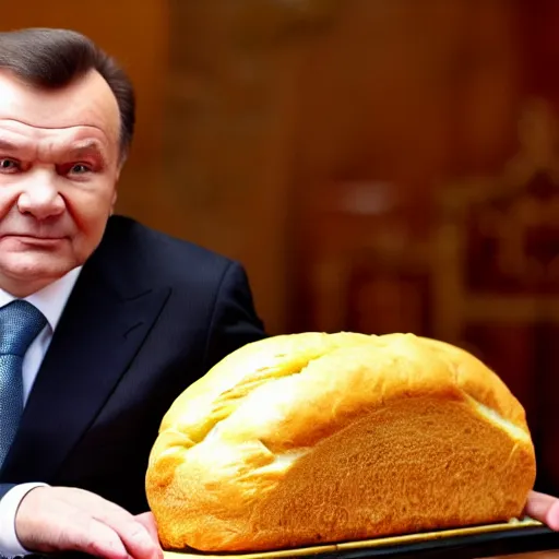 Image similar to Viktor Yanukovych and the golden loaf of bread