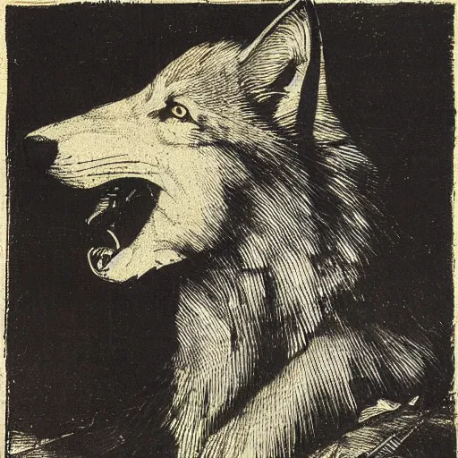 Image similar to wolf by albrecht durer. woodcut.