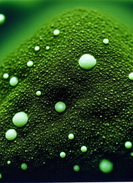 Image similar to realistic photo of a moist microbes bacteria petri cup, biology moss covered with white dots, fluffy microbe, user interface with pixels ; 1 9 9 0, microscope, closeup, bokeh, natural colors, kodak ektar, 2 0 0 iso, 3 5 mm lens, bill henson