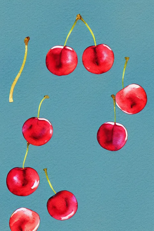 Image similar to minimalist watercolor art of cherries, illustration, vector art