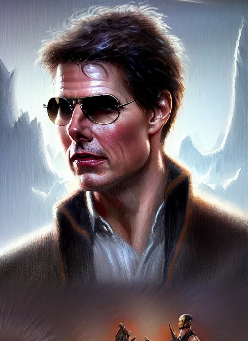 Image similar to tom cruise as oscar diggs, intricate, d & d, fantasy, art nouveau, digital painting, trending on artstation, sharp focus, wide shot, illustration, global illumination, ray tracing, art by artgerm and greg rutkowski and ruan jia