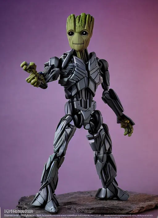 Image similar to transformers decepticon baby groot action figure from transformers : kingdom, pvc figurine, symmetrical details, gunpla, android, robot, by hasbro, takaratomy, tfwiki. net photography, product photography, official media