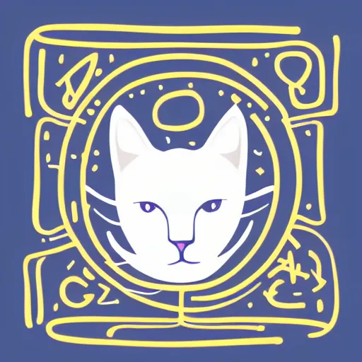 Prompt: logo with white cat portrait, glowing lines, glowing runes