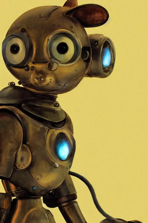 Image similar to a cute cat robot, painted by wally wood and matt jefferies, trending on artstation, steam punk, bright macro view pixar, award - winning, blueprint, chillwave, realism