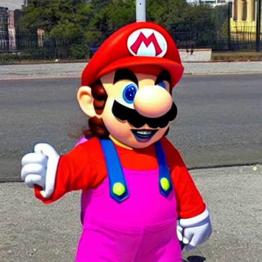 Image similar to Super Mario with long pink hair