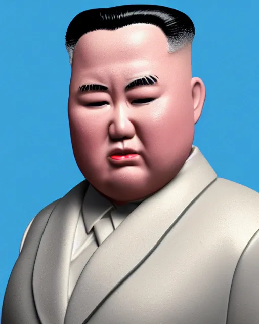 Prompt: full body 3d render of kim yong un as a funko pop, fat, studio lighting, white background, blender, trending on artstation, 8k, highly detailed