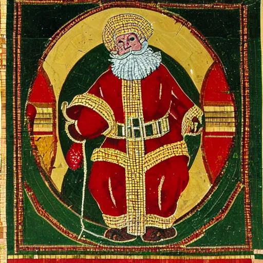 Image similar to santa claus doing a kickflip, byzantine mosaic,