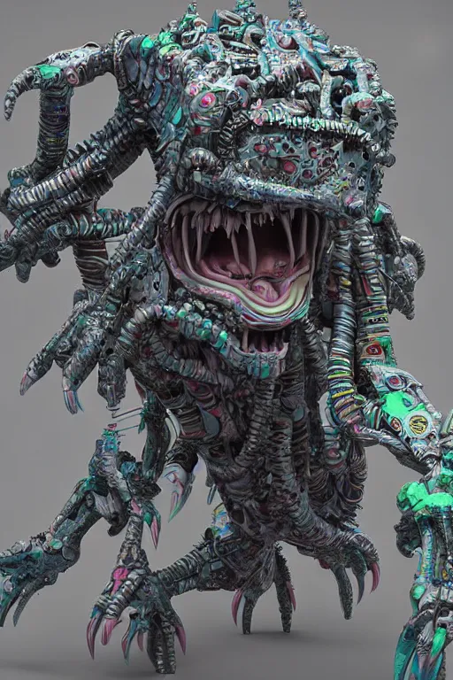 Image similar to hyper-maximalist overdetailed 3d sculpture of a monster by clogtwo andben ridgway inspired by beastwreckstuff and jimbo phillips. Cosmic horror infused retrofuturist style. Hyperdetailed high resolution Render by binx.ly in discodiffusion. Dreamlike polished render by machine.delusions. Sharp focus.