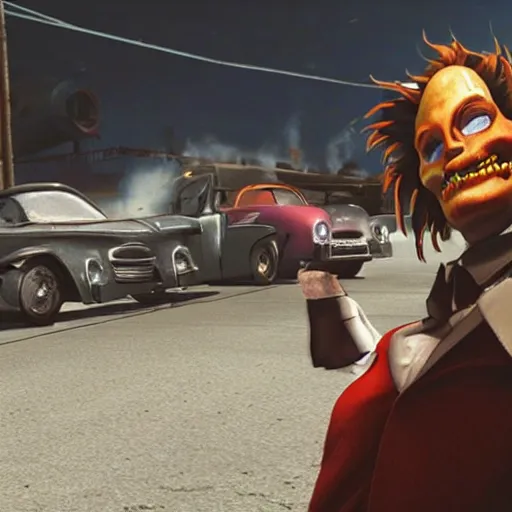 Prompt: a still from the movie casablanca crossover with the game twisted metal black