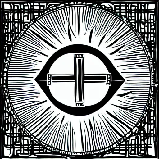 Image similar to an alchemical symbol for the sun, vector art, line art, pen, black and white