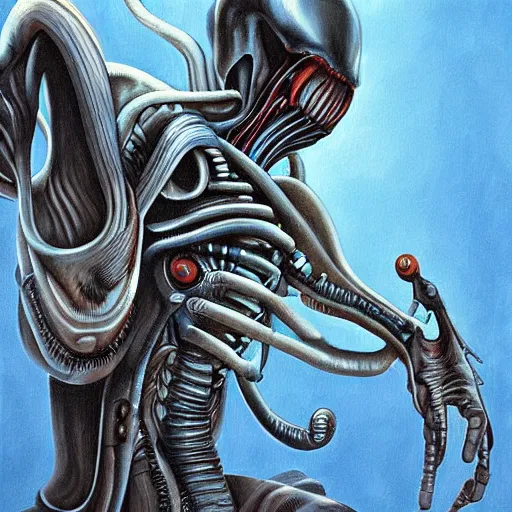 Image similar to xenomorph, surrealist painting by Brian Stephens