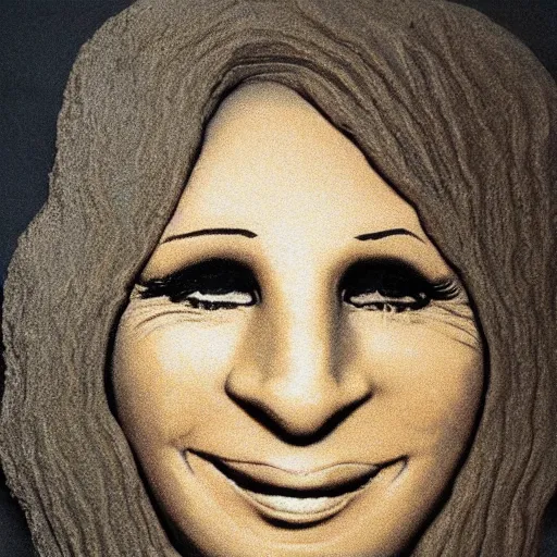 Image similar to barbara streisand made of sand, as sandman