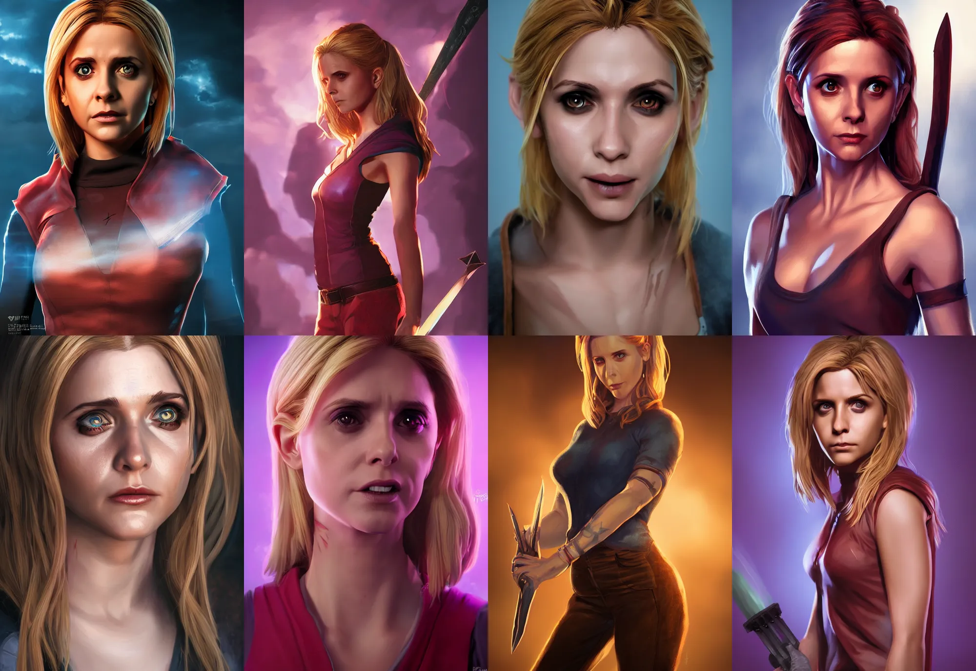 Prompt: A fantasy comic book style portrait painting of buffy the vampire slayer, unreal 5, DAZ, hyperrealistic, octane render, RPG portrait, dynamic lighting