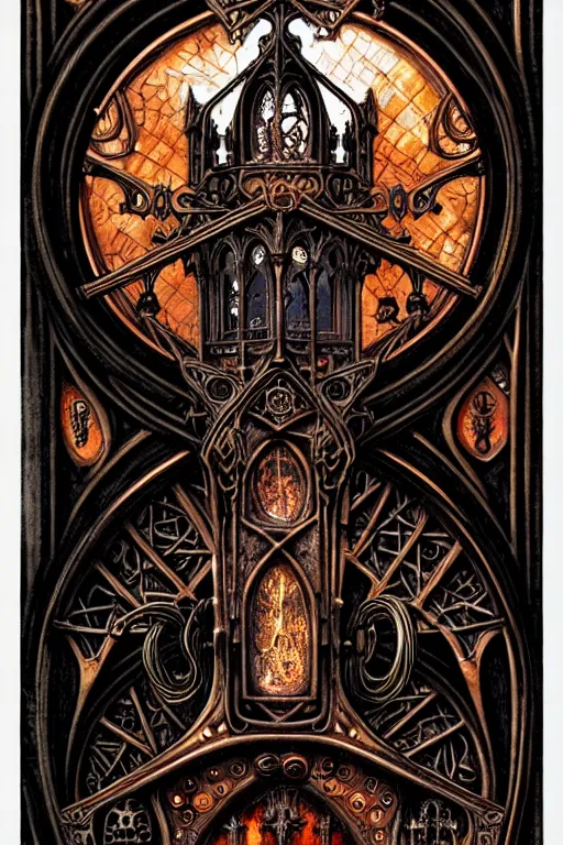 Image similar to steam necropolis, memento mori, gothic, neo - gothic, art nouveau, hyperdetailed copper patina medieval icon, philippe druillet, ralph mcquarrie, concept art, steampunk