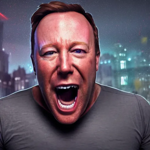 Image similar to hyperrealistic mixed media image of alex jones from info wars screaming in a public park, stunning 3 d render inspired art by istvan sandorfi and greg rutkowski, perfect facial symmetry, realistic, highly detailed attributes and atmosphere, dim volumetric cinematic lighting, 8 k octane extremely hyper - detailed render, post - processing, masterpiece,