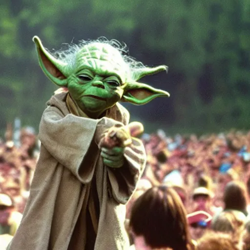 Image similar to yoda performing at woodstock