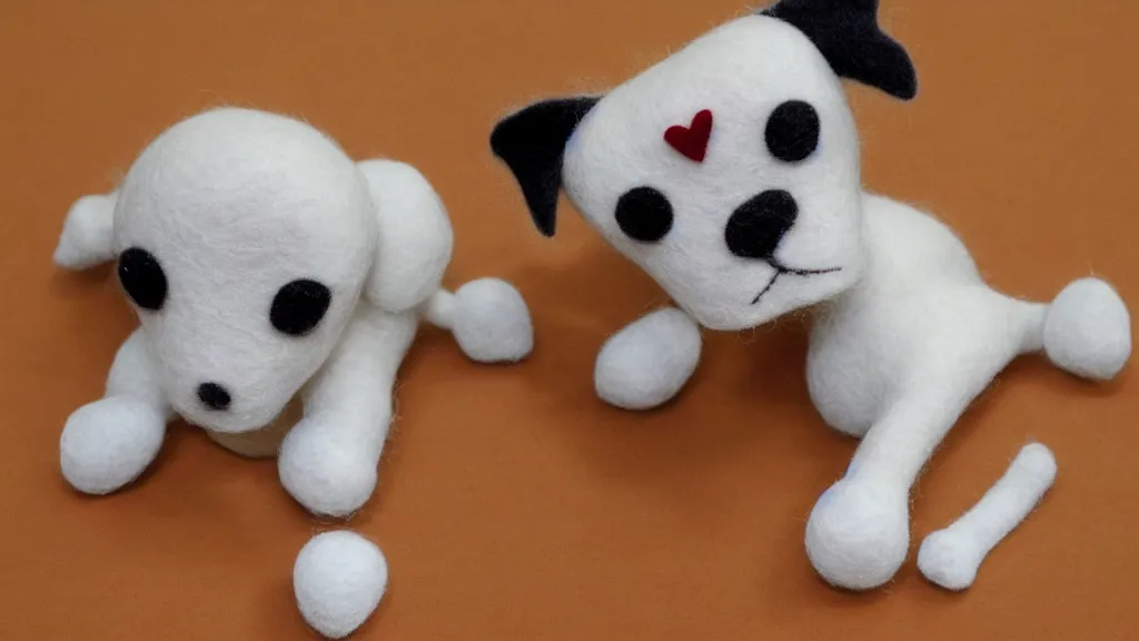 Prompt: a cute puppy made of felt