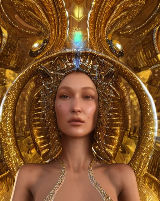 Image similar to a highly detailed metahuman 4 k close up render of an alien goddess bella hadid monument aphrodite in iris van herpen dress schiaparelli in diamonds crystals swarovski and jewelry iridescent in style of alphonse mucha gustav klimt trending on artstation made in unreal engine 4