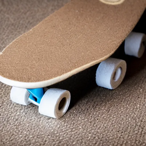 Image similar to toilet paper on a skateboard, macro