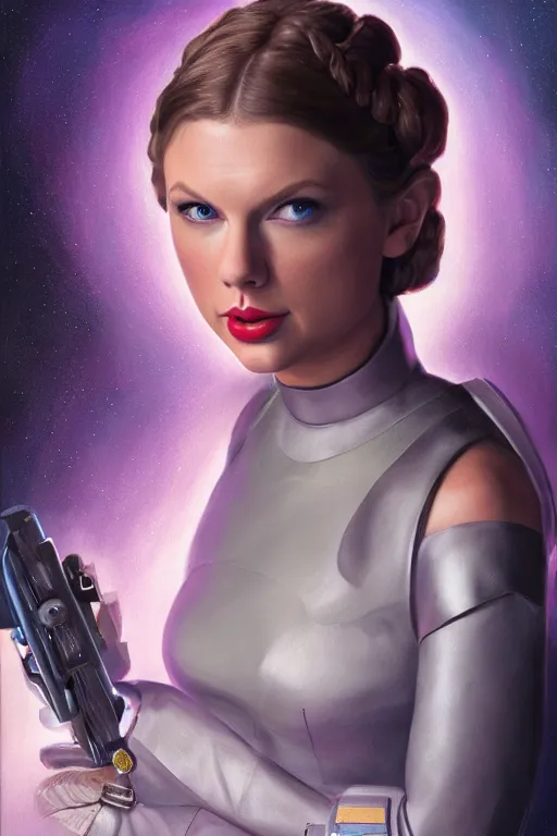 Image similar to Taylor Swift as Princess Leia in Star Wars, oil on canvas, intricate, portrait, 8k highly professionally detailed, HDR, CGsociety