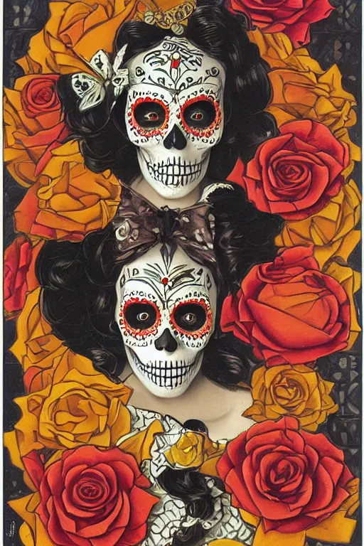 Prompt: illustration of a sugar skull day of the dead girl, art by j c leyendecker